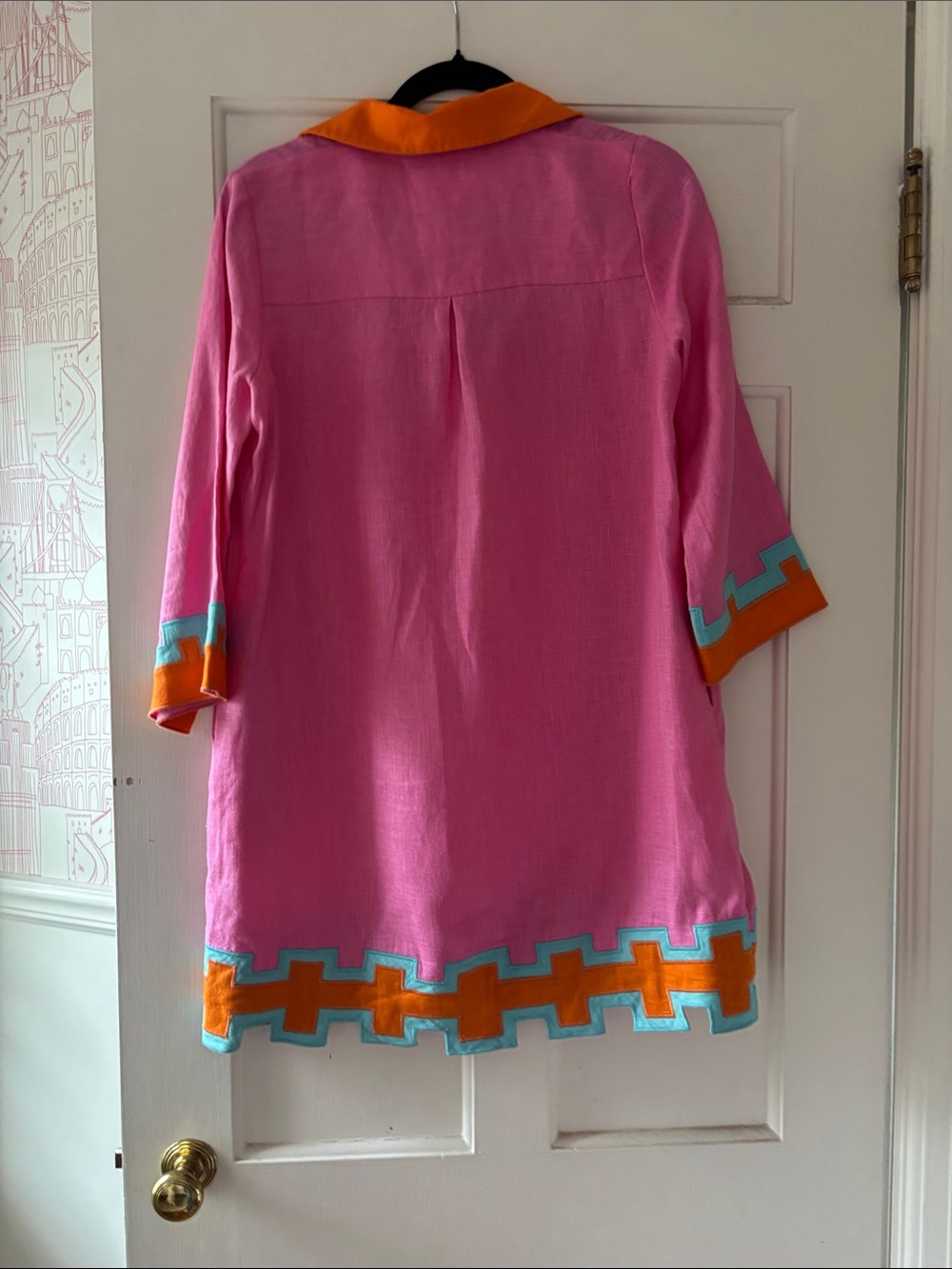 Tuckernuck Atlantic Pacific Pink Tunic with Orange Collar and Turquoise Trim - Picture 2 of 4